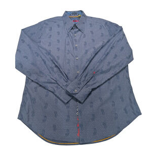 Robert Graham Mens Shirt XL Classic Fit Blue Paisley Geometric Long Sleeve